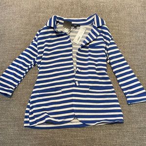 Tart collie striped French Terry 3/4 sleeve blazer - blue and white
